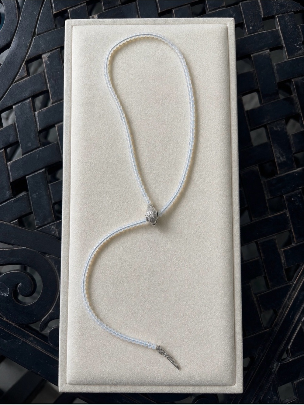Cat eye beads white with snake adjustable charm Beaded Lariat Necklace